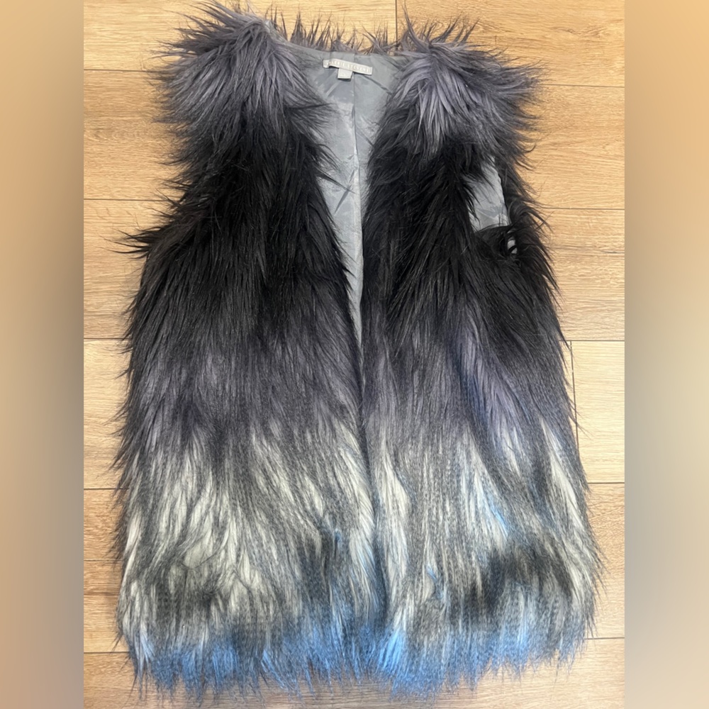 Valerie Stevens Faux Fur Ombre Vest in Black, Gray, Blue